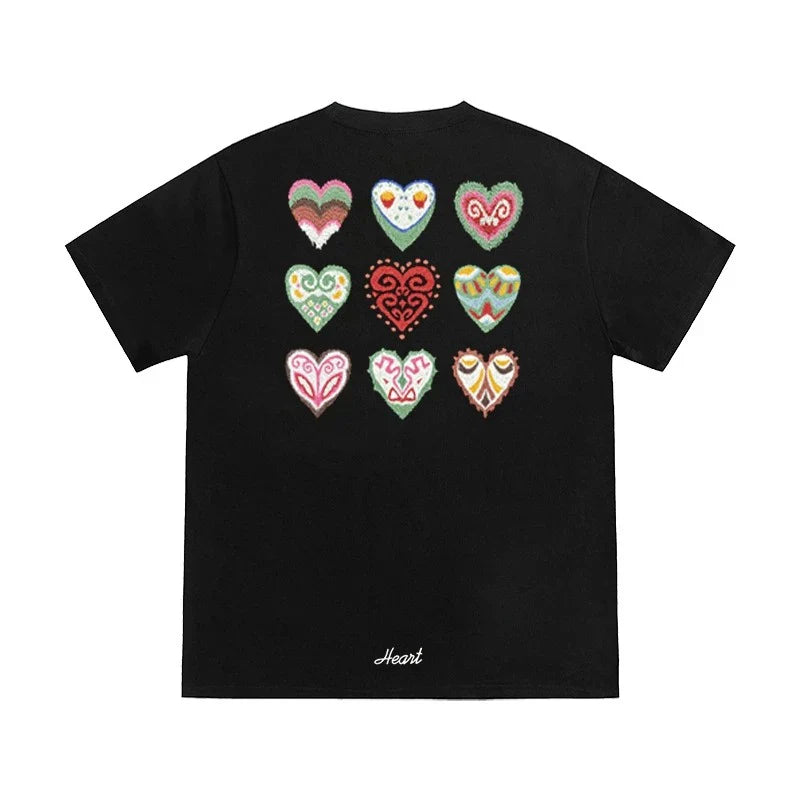 Embroidered Ethnic Hearts T-shirt, Japan Street Style (Unisex)