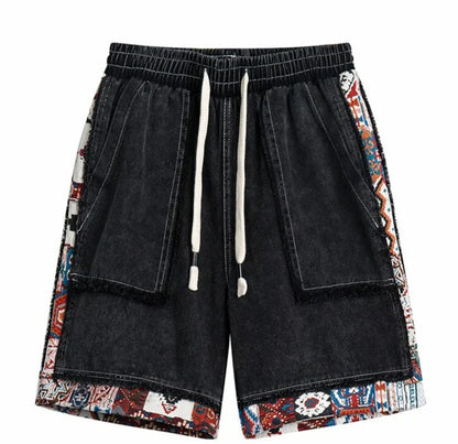 Retro Patchwork Cargo Denim Shorts