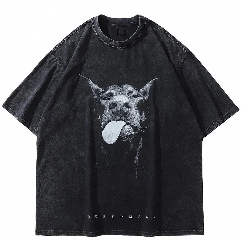 Washed T shirt Doberman Oversized