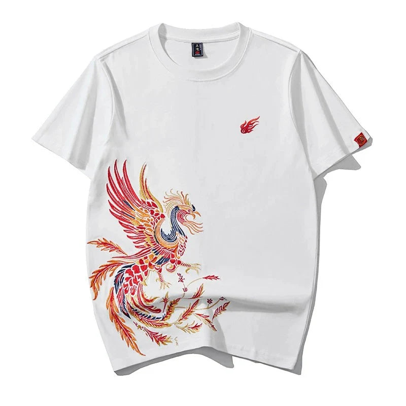 Fire Phoenix Heavy Embroidery T-Shirt