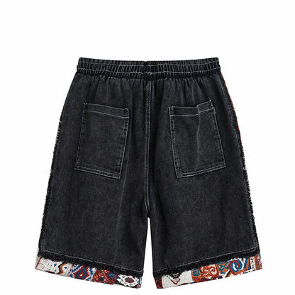 Retro Patchwork Cargo Denim Shorts