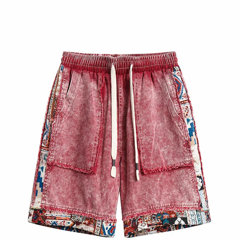 Retro Patchwork Cargo Denim Shorts