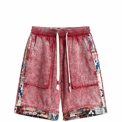 Retro Patchwork Cargo Denim Shorts