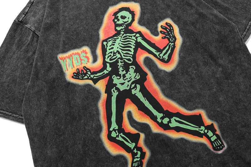 Skeleton T Shirt Washed Vintage Style