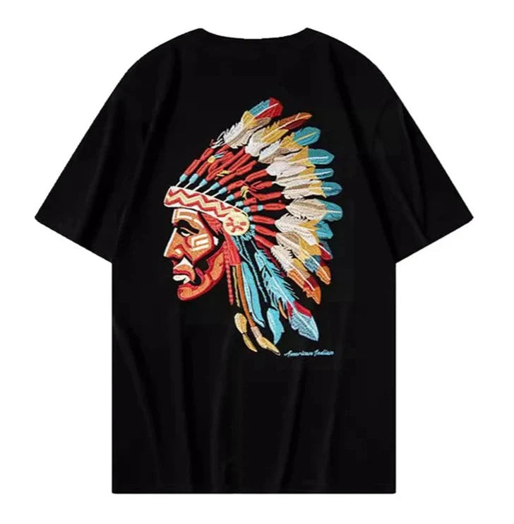 Reflective Heavy Embroidery Native American T-Shirt