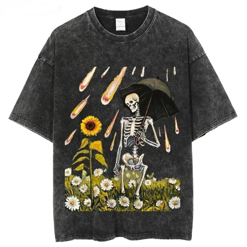 Skeleton Art Washed Vintage T shirt