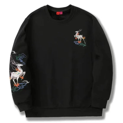 Embroidered Fire Deer Sweatshirt