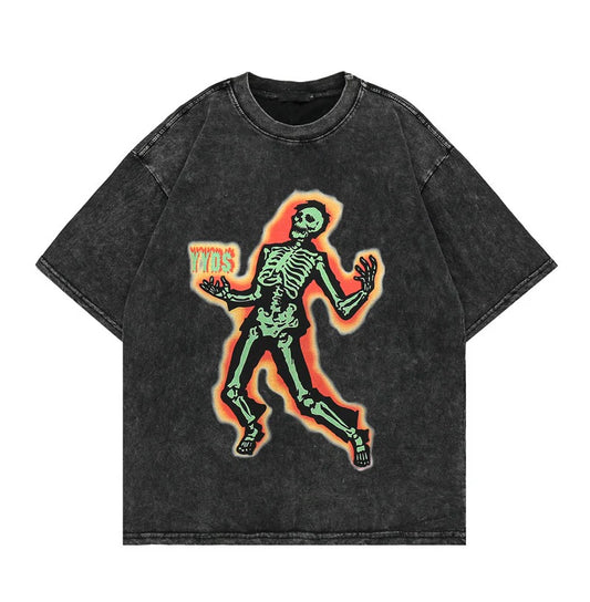 Skeleton T Shirt Washed Vintage Style