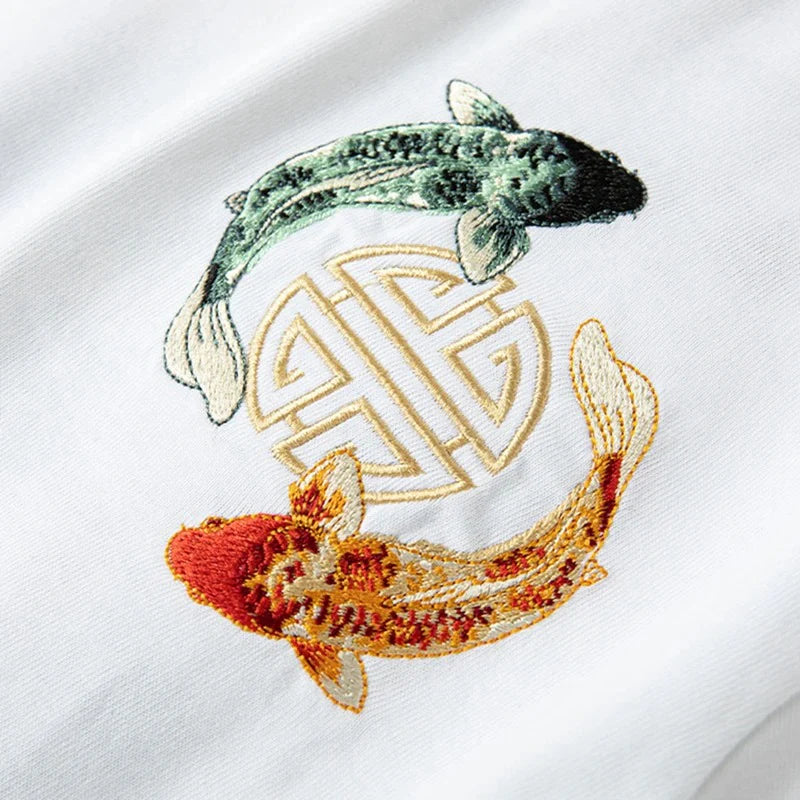 Koi Carp Embroidery T Shirt Cotton