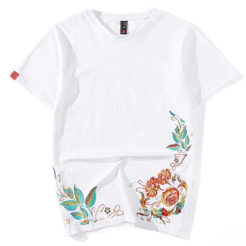 Summer Flowers Embroidery T-Shirt