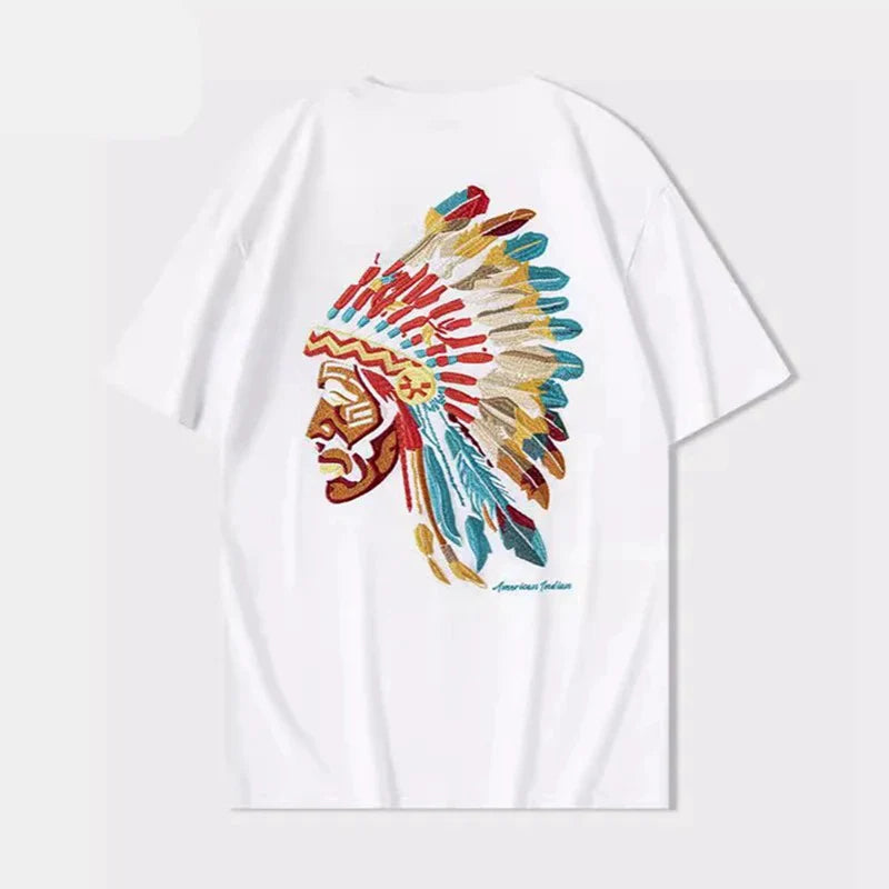 Reflective Heavy Embroidery Native American T-Shirt