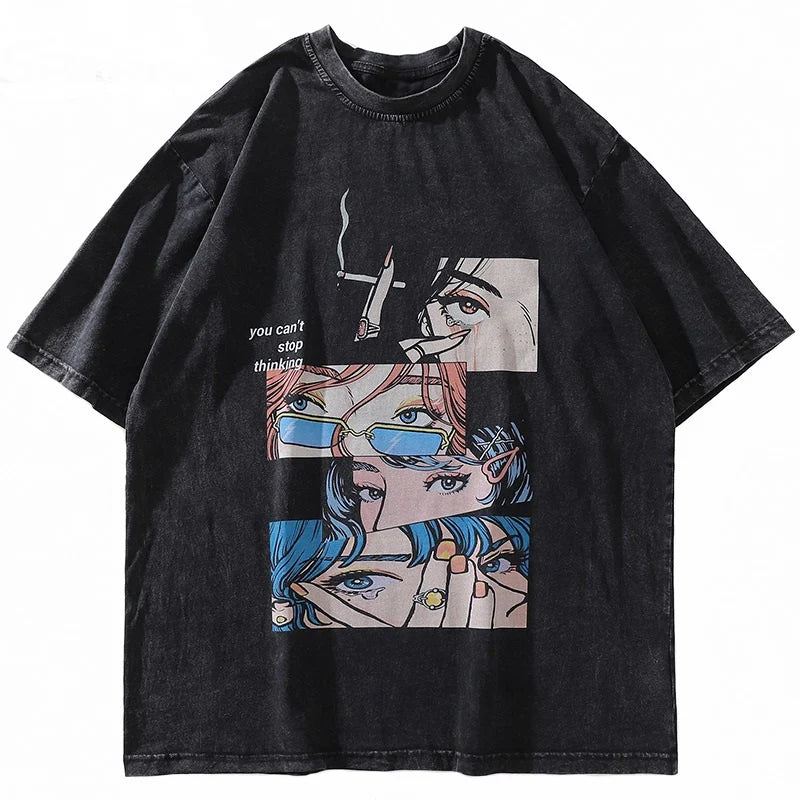 Washed Anime T-shirt Retro