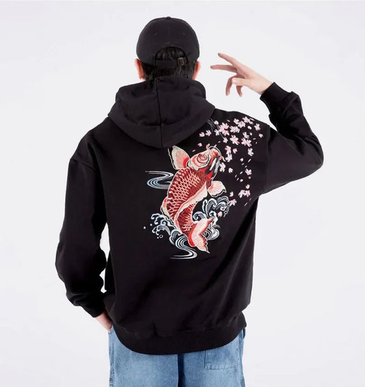 Embroidered Koi Fish Unisex - Japanese Streetstyle Hoodie