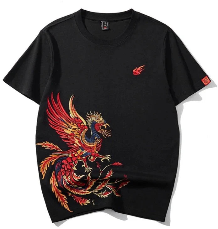 Fire Phoenix Heavy Embroidery T-Shirt