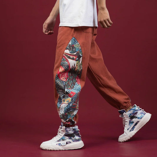 Embroidery Cotton Pants - Streetwear Style