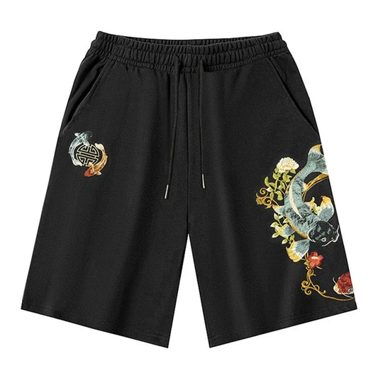 Japanese Koi Fish - Heavy Embroidery Sports Shorts