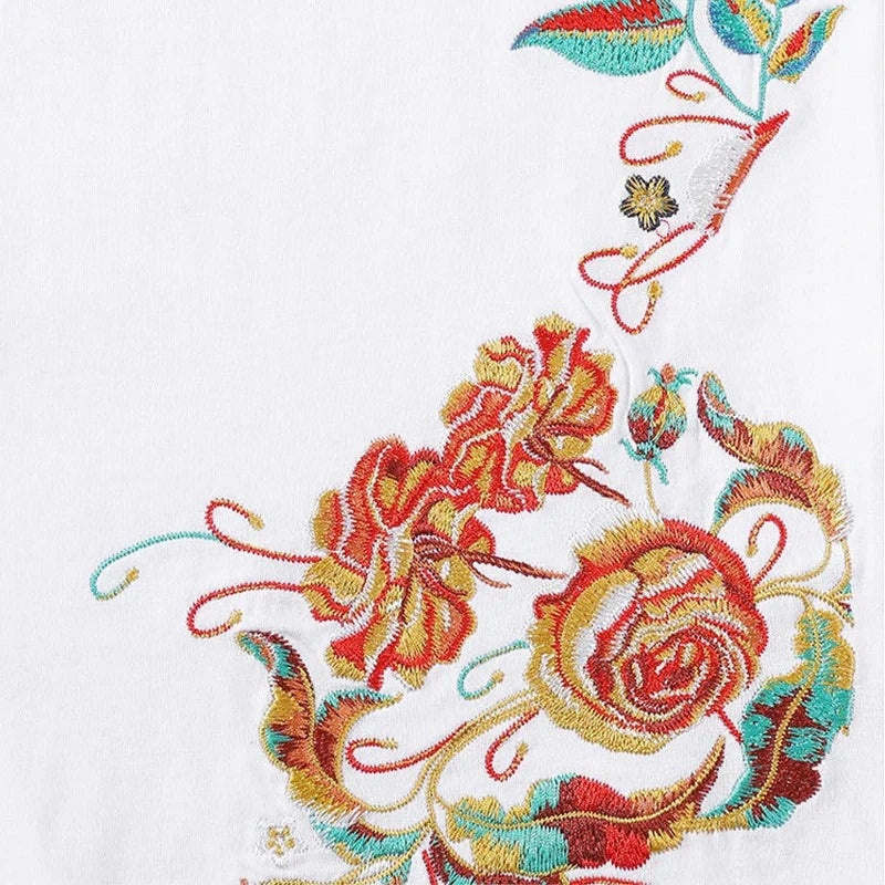 Summer Flowers Embroidery T-Shirt