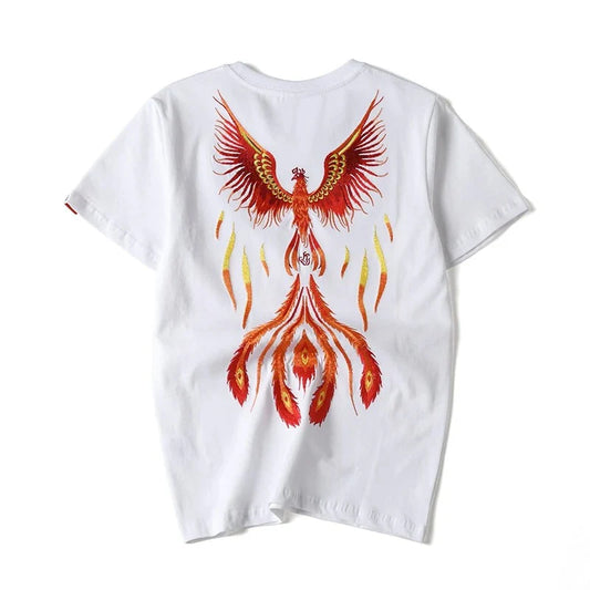 Embroidered Burning Phoenix T-shirt, Japan Street Style (Unisex)