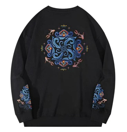 Embroidered Ethnic Koi Fish Sweater - Unisex