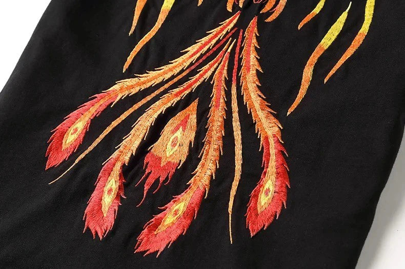 Embroidered Burning Phoenix T-shirt, Japan Street Style (Unisex)