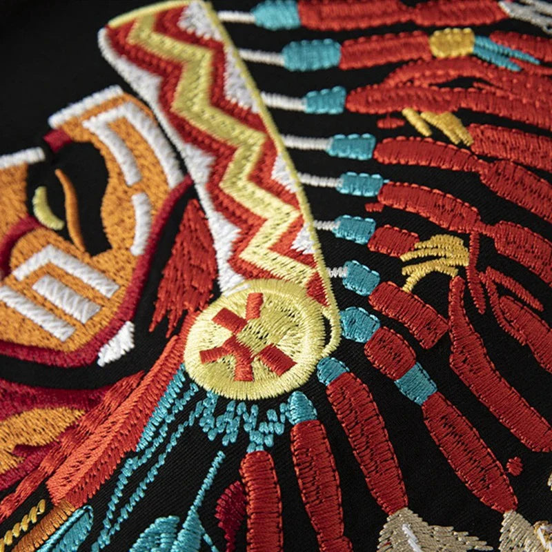 Reflective Heavy Embroidery Native American T-Shirt