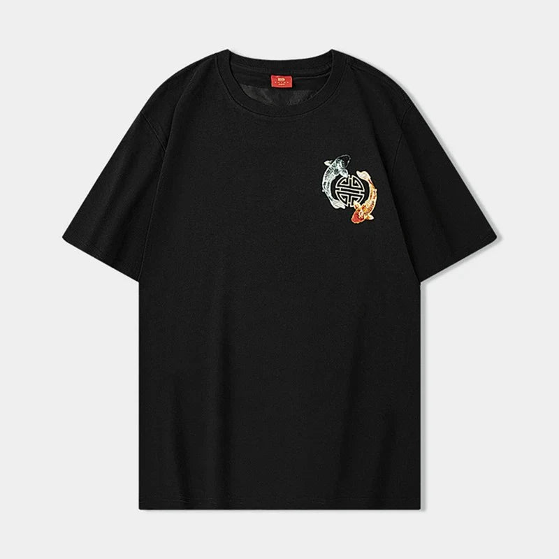 Koi Carp Embroidery T Shirt Cotton