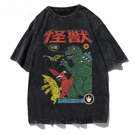 Japanese Retro Godzilla Washed Vintage T shirt