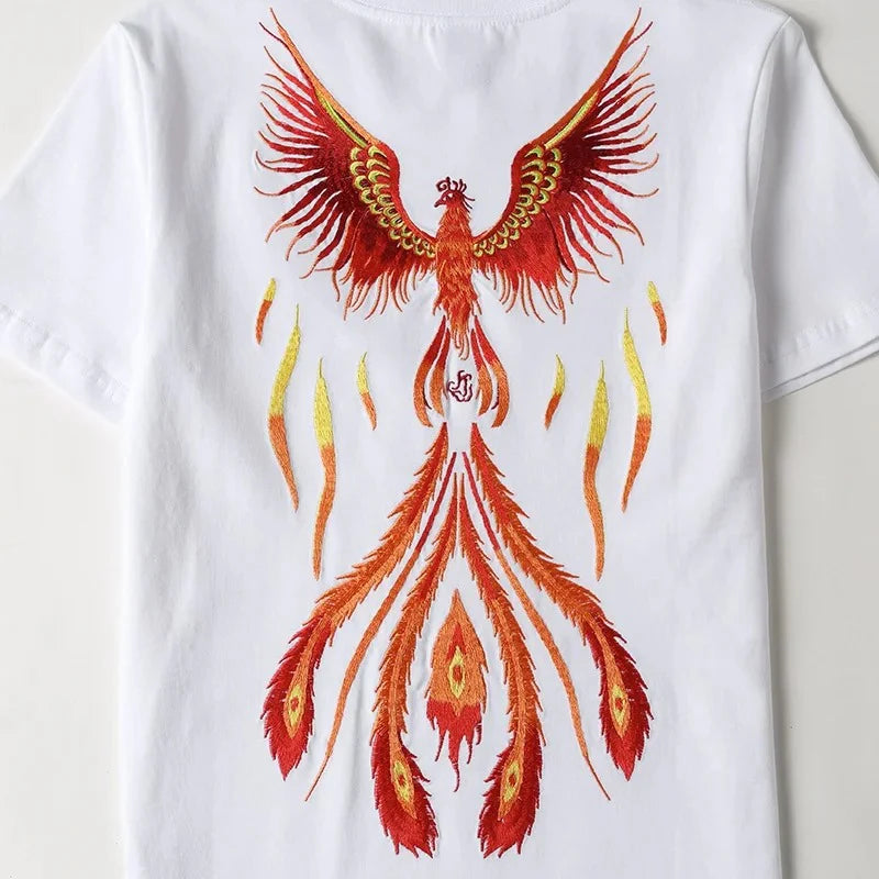 Embroidered Burning Phoenix T-shirt, Japan Street Style (Unisex)