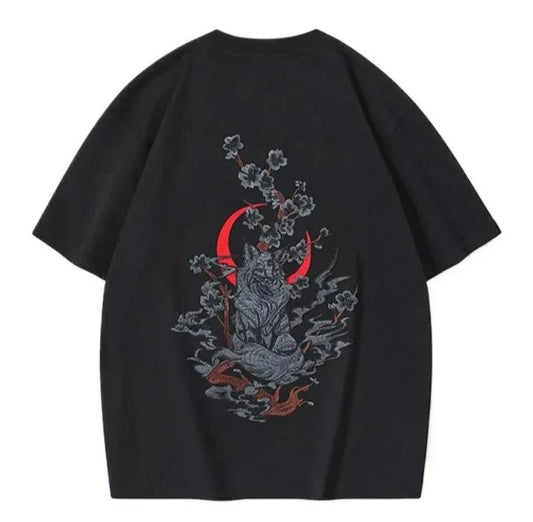 Majestic Fox Embroidery T Shirt Cotton Unisex