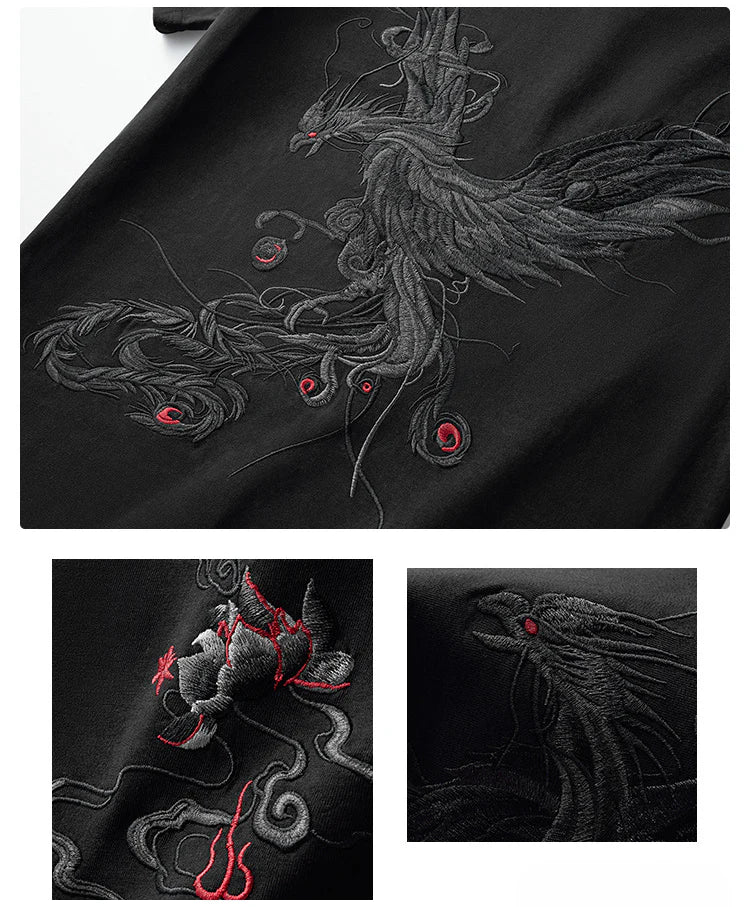 Phoenix Embroidery T Shirt Cotton