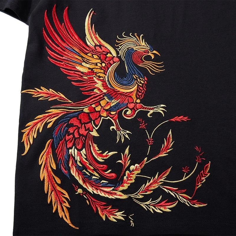 Fire Phoenix Heavy Embroidery T-Shirt