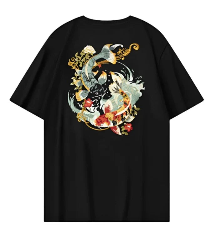 Koi Carp Embroidery T Shirt Cotton