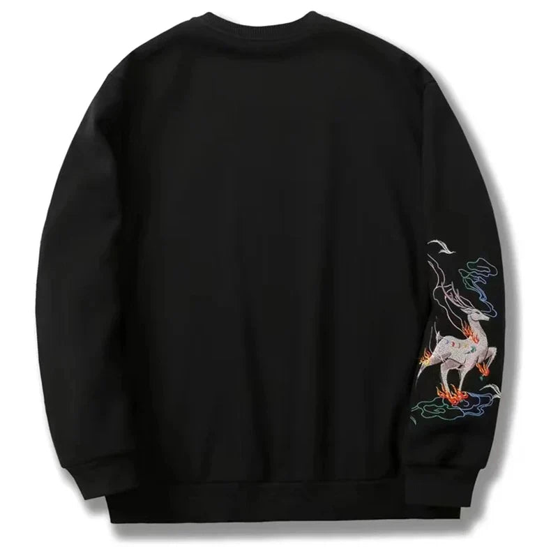 Embroidered Fire Deer Sweatshirt