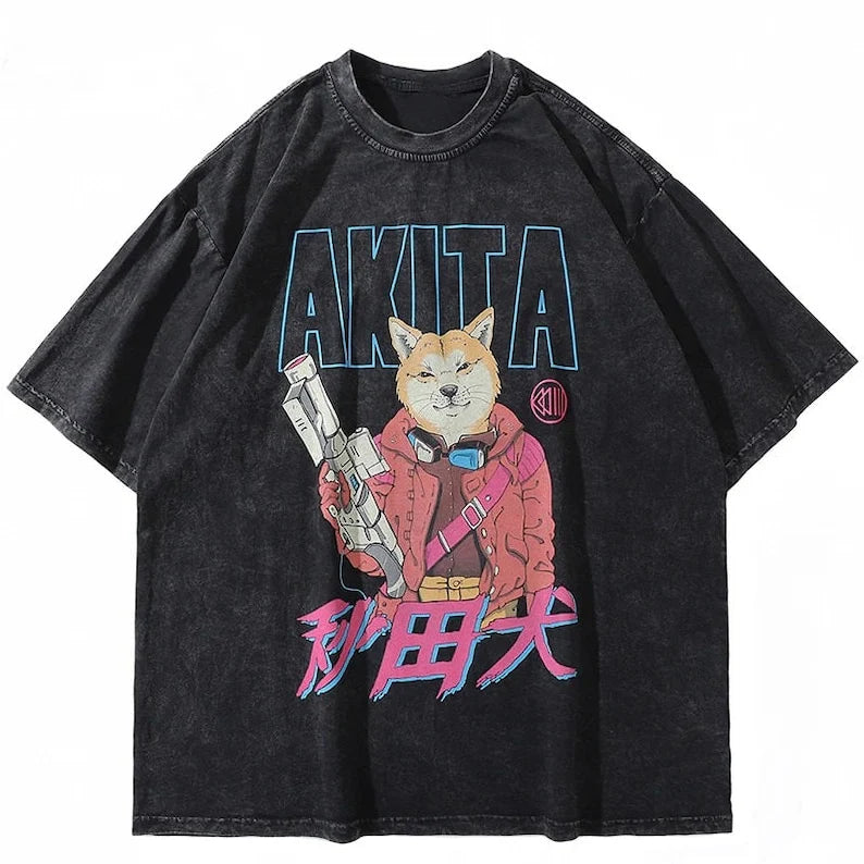 Akita T-Shirt Retro Washed Style Oversize