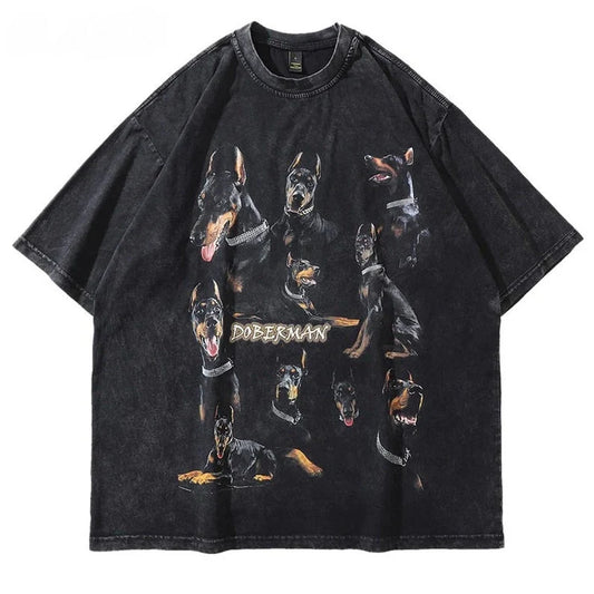 Doberman Washed T shirt Oversize Cotton