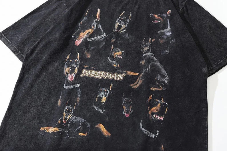 Doberman Washed T shirt Oversize Cotton