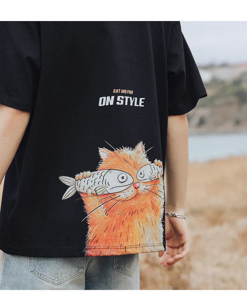 Japanese Cat Fish T-shirt, Funny Tee