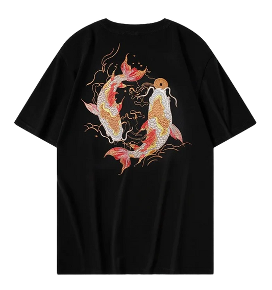 Koi Fish Embroidery T Shirt Cotton